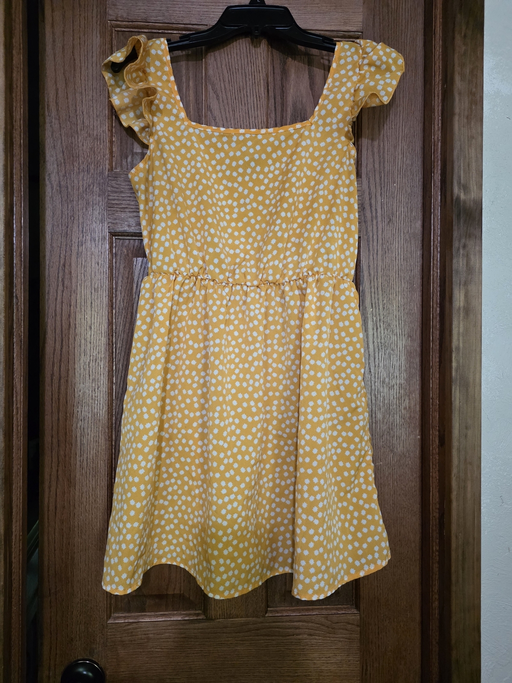 Flowy Mini Floral Yellow Ruffle Sleeve White Flower Dress